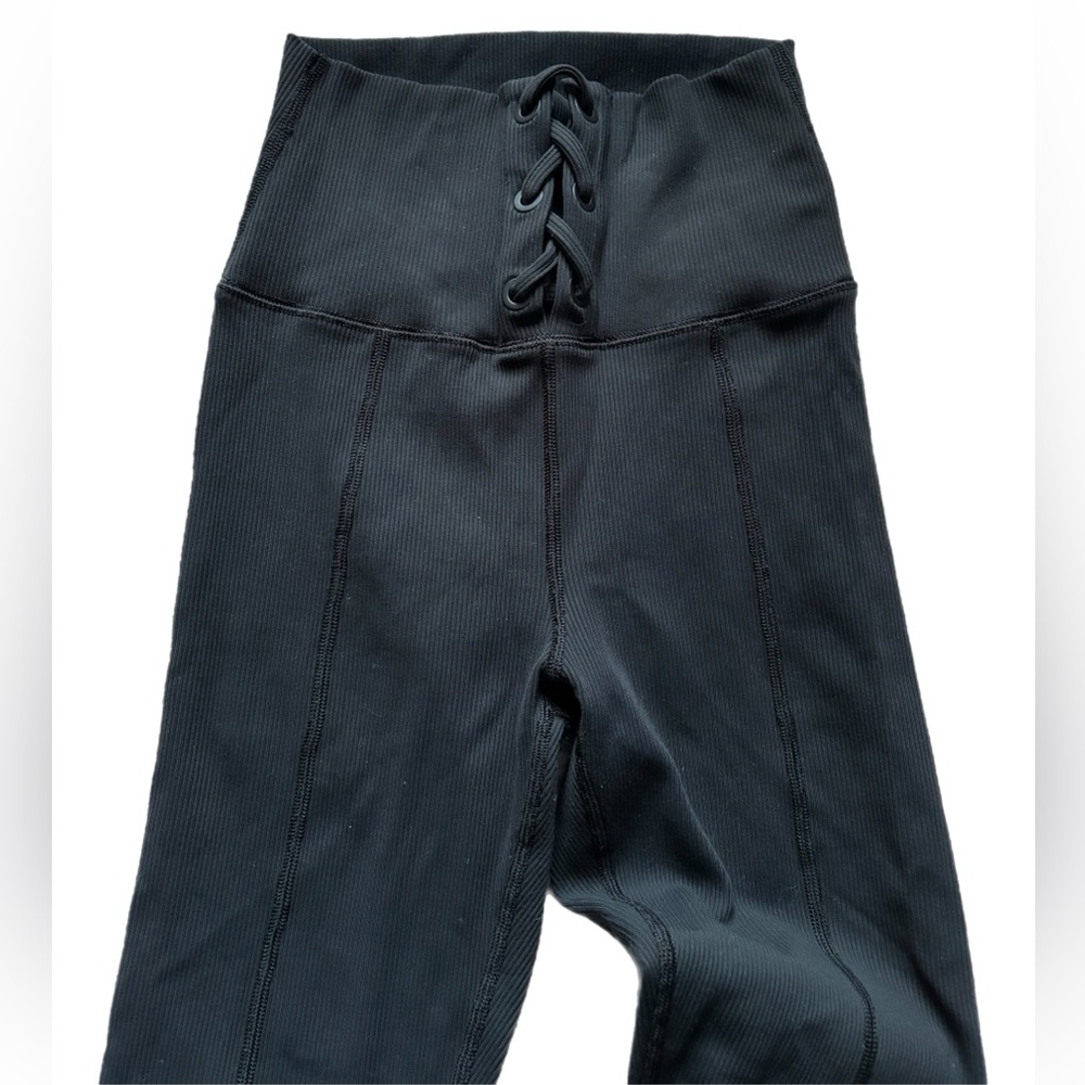 Aerie Offline Lace Up Ribbed Black Leggings Medium - Picture 5 of 8